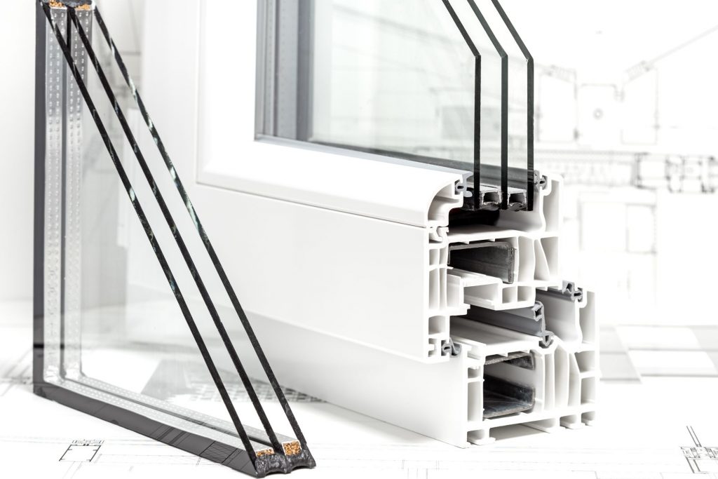 pvc windows, cross section, triple glazing, structure of pvc window construction