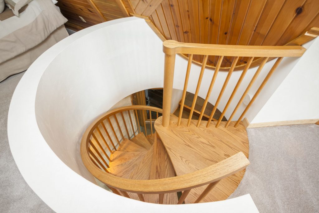 Looking Down Custom Hardwood Spiral Staircase
